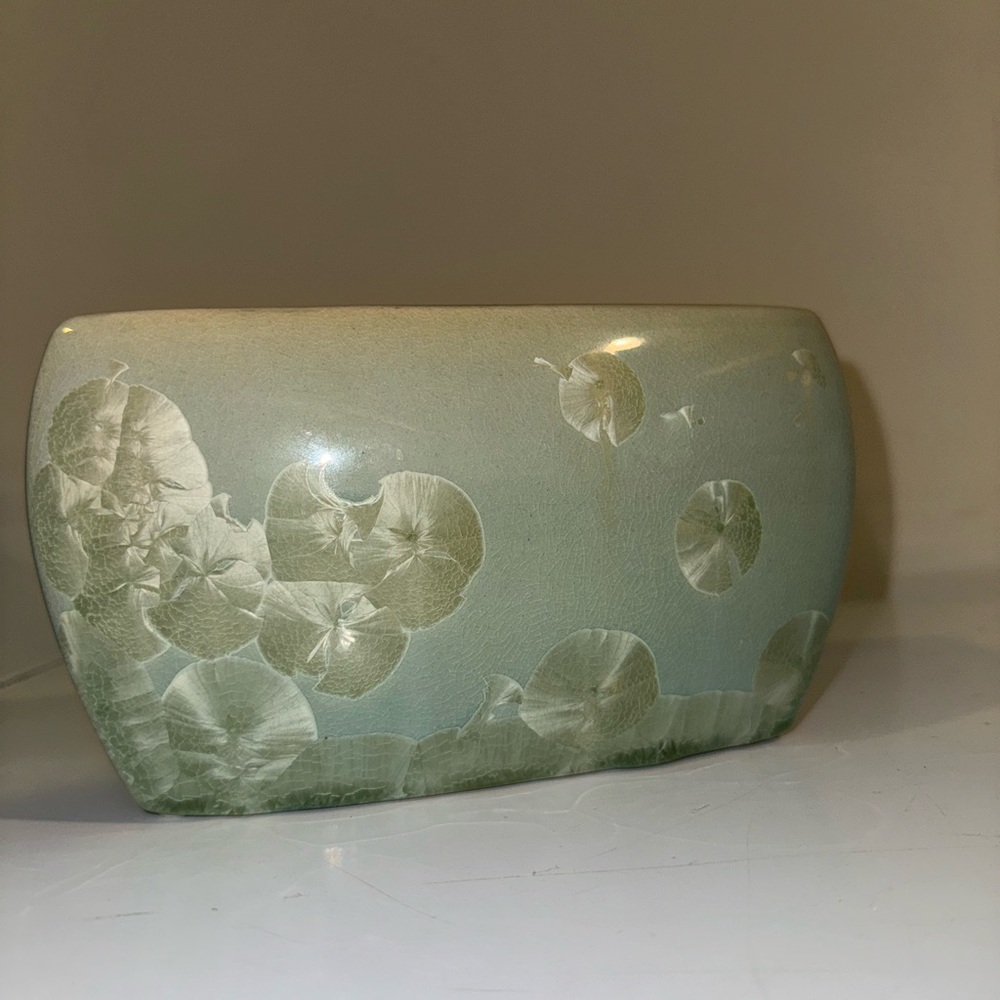 Artistic Green Ceramic Vase with Frost Motif